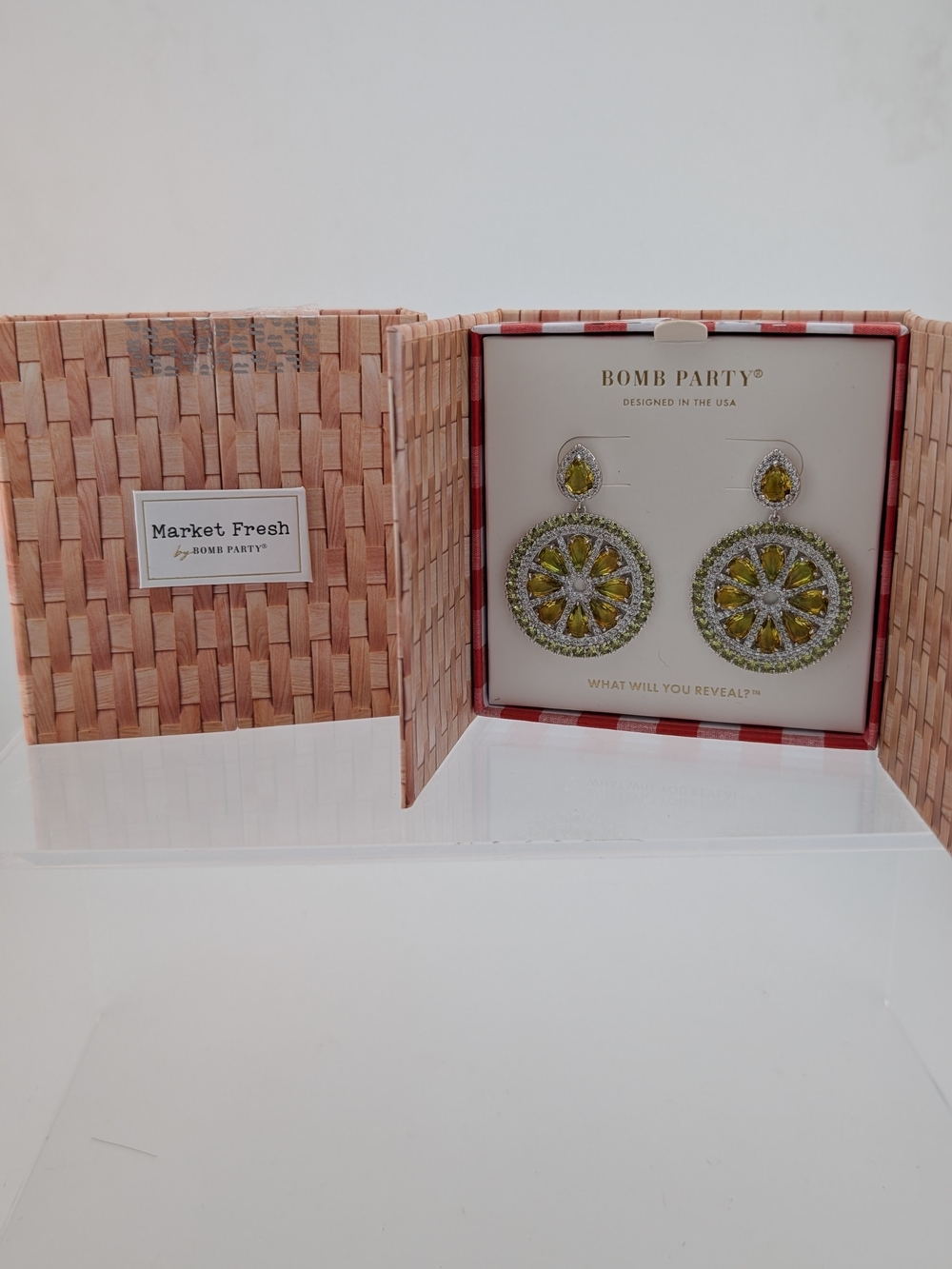 Bomb Party Lime Green Crystal Wheel Drop Earrings